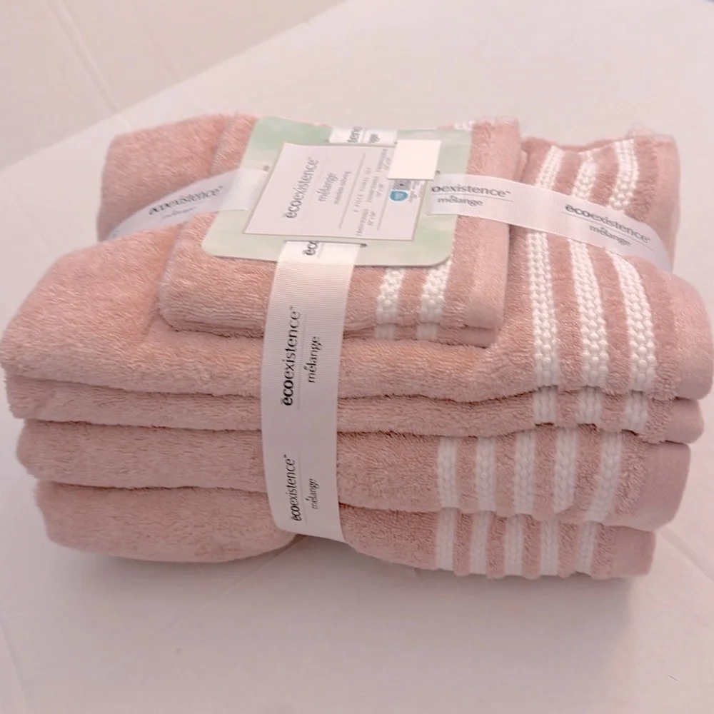 6pc Ecoexistence Mélange Bath Towel Set - Waterless Coloring - Pink/White